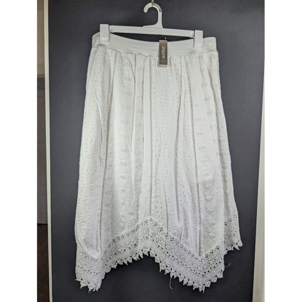 Chico's Maxi Skirt Size 2 Cottagecore Boho Peasant Lace Prairie Handkerchief NEW